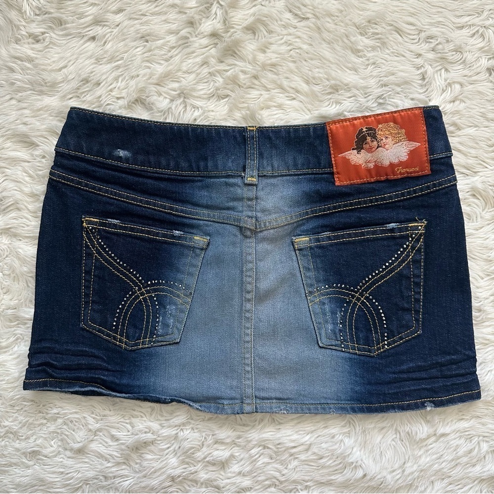 Fiorucci Skirt Micro Mini Y2K Distressed Denim Embellished Juniors Sz 5
